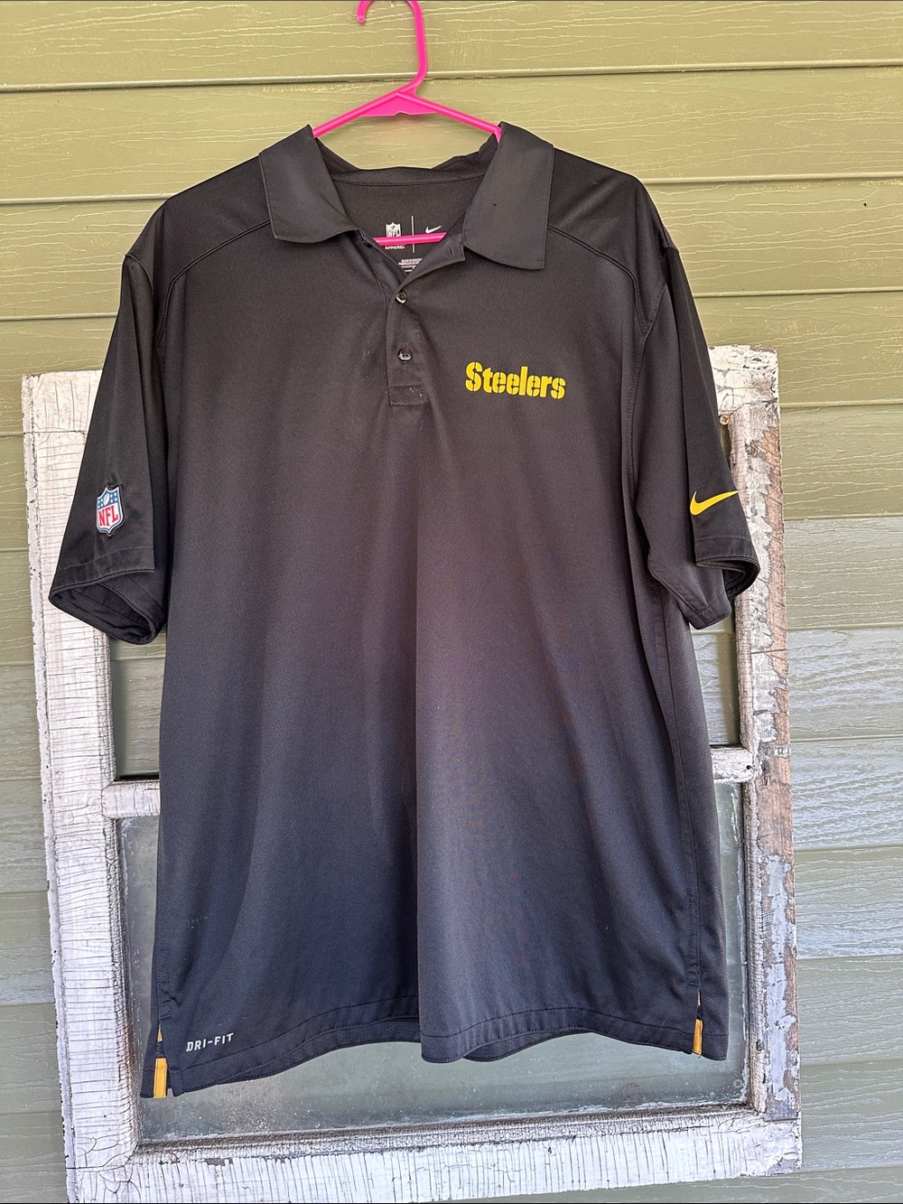 NFL Onfield Apparel Nike Black Polo with Yellow Steelers Logo